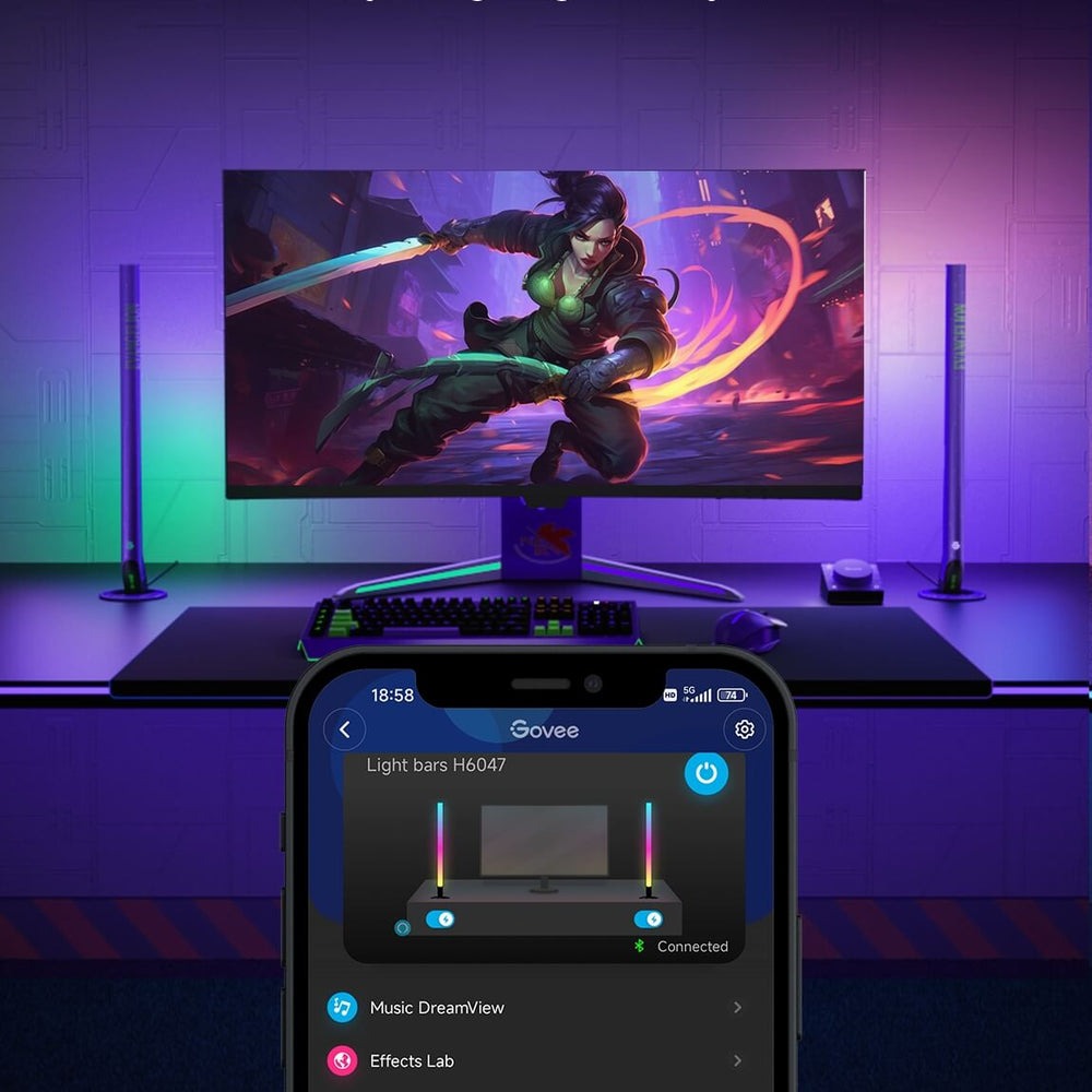 Refurbished Govee RGBIC Wi-Fi Gaming Light Bars with Smart Controller